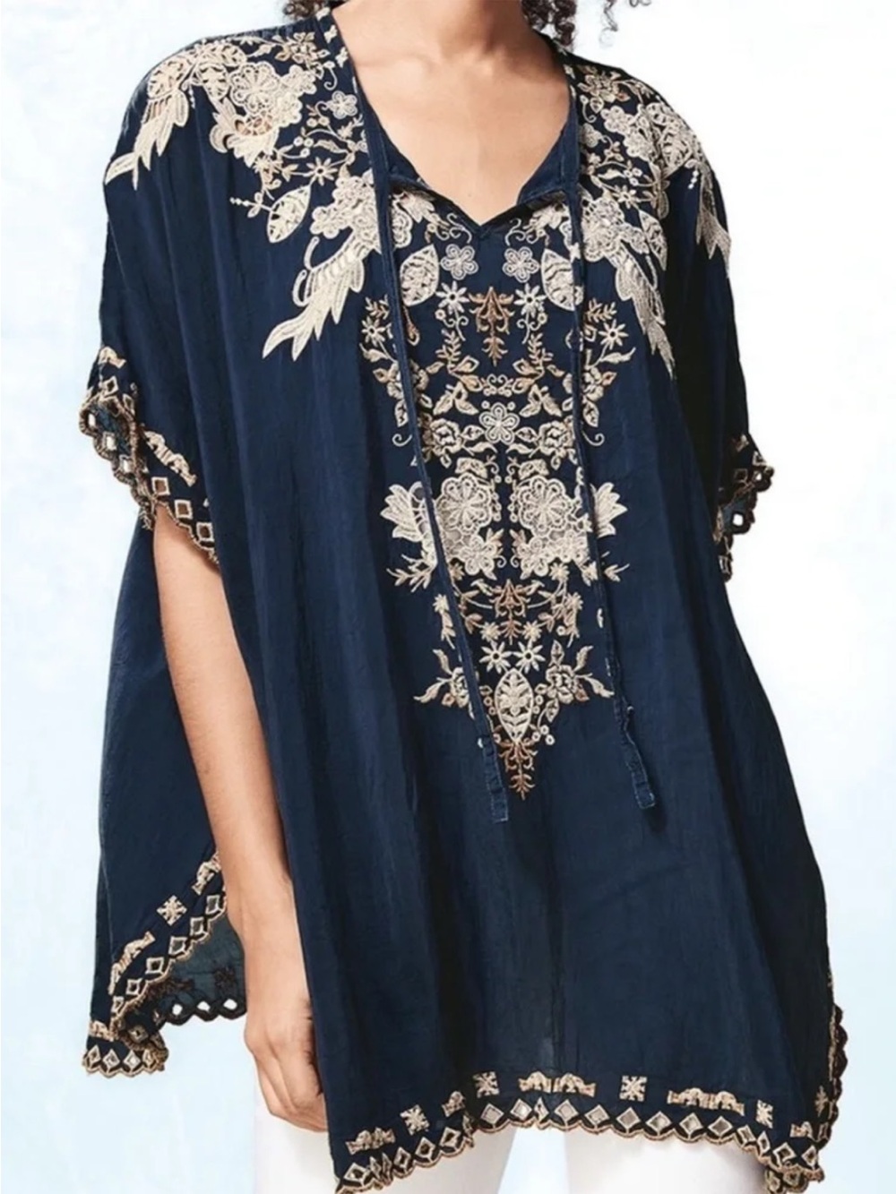 Johnny Was Egypt Embroidered eyelet poncho 2X